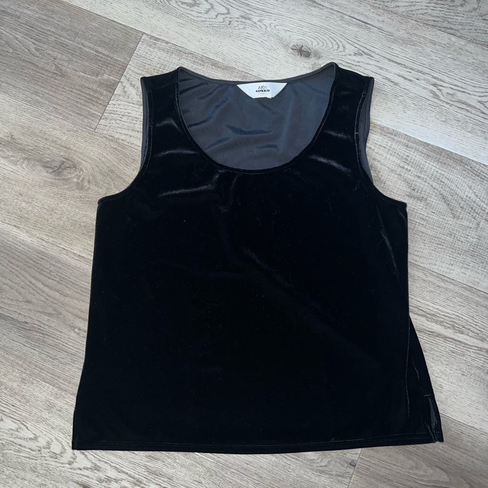 Vintage Black Velvet Scoop Neck Cami Vest Top Size M